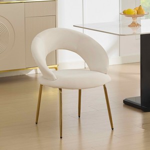 MAYEERTY Velvet Dining Chair, Curved Backrest Golden Metal Legs, Kitchen Dining Room, White - 1 of 4