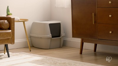 Large Dark Gray and White Hooded Cat Litter Box with Scoop
