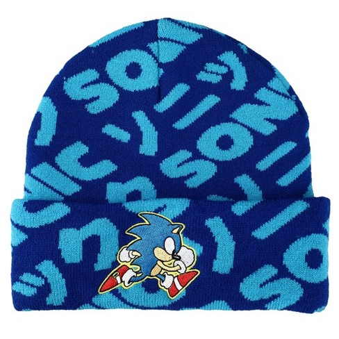 Sonic Flat Embroidery Blue AOP Jacquard Acrylic Knit Beanie