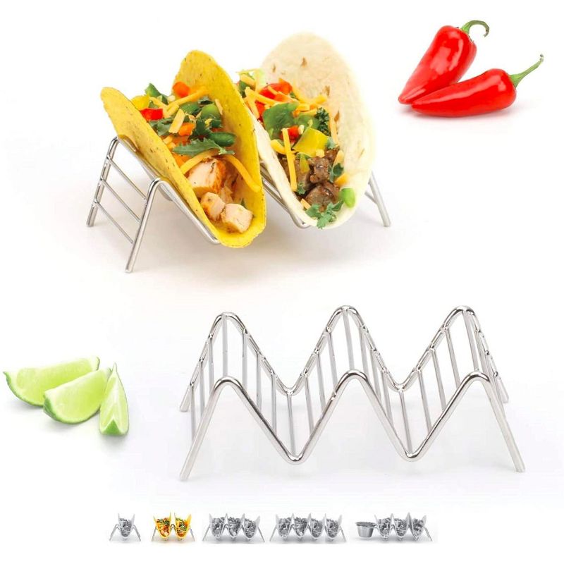 2 Lb Depot Premium Stainless Steel Stackable Taco Holders - Holds 2-5 Hard or Soft Tacos, Five Styles Available - Set of 2, 1 of 9