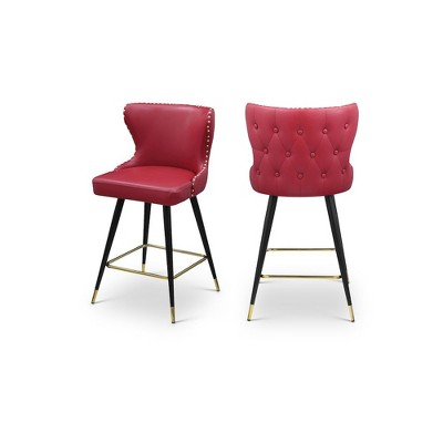 Meridian Furniture,Hendrix Red Vegan Leather Counter/Bar Stool, Set of 2