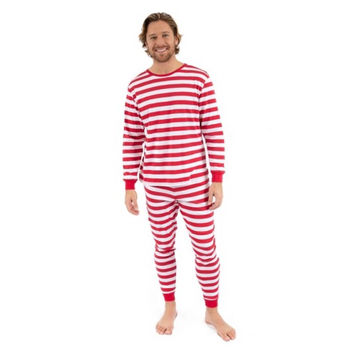 Leveret Mens Two Piece Cotton Christmas Pajamas Striped Red and White XXL