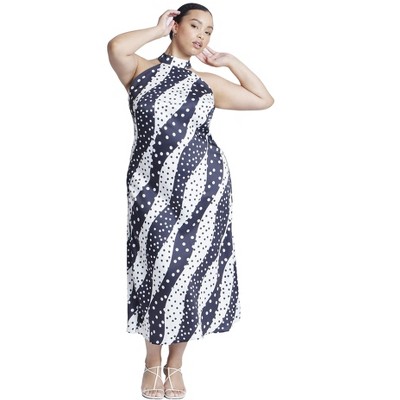 ELOQUII Women's Plus Size High Neck Bias Printed Maxi Dress
