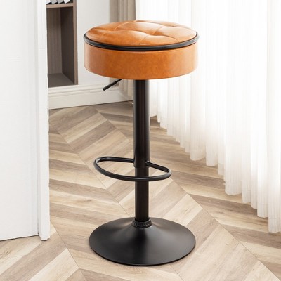 Faux Leather Round Armless Bar Chair with Metal Frame for Kitchen Counter Dining Living Room Set of 2