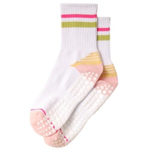 Anna-Kaci 3-Pack Women's Cotton Crew Socks with Color Block Toes Striped Cuffs and Non-Slip Grip Soles - 1 of 4