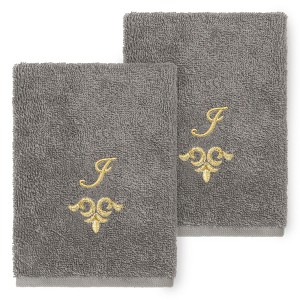 Linum Home Textiles 100% Turkish Cotton MONICA Gold Thread 2PC Embellished Washcloth Set - 1 of 3