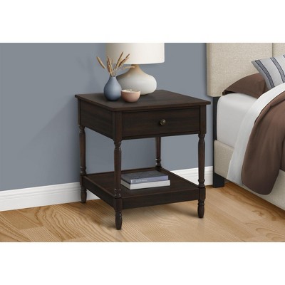 Vynxaria Traditional 2-Tier Square Accent Table - Dark Walnut Brown Veneer Finish, 21.75" W x 23.75" D x 25" H