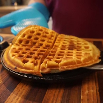 Cast Iron Stovetop Waffle Maker with Hinged Design