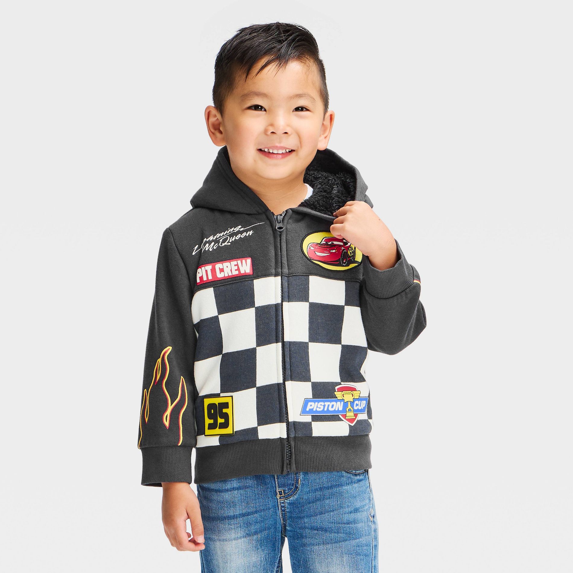 Toddler Boys' Disney Cars Lightning McQueen Front and Back Graphic Zip-Up Hoodie - Black