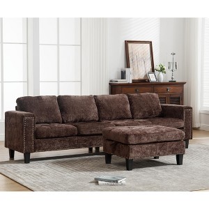 104.5'' 5-Seat Chenille Modular Sectional Sofa with Storage Ottoman, L-Shaped Sectional Sofas with Reversible Chaise, Riveted Design, Easy Assembly - 1 of 4