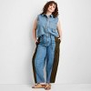 Women's Mid-Rise Barrel Leg Mixed Fabric Jeans - Future Collective Blue Denim - 3 of 3