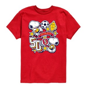 Boys' - Peanuts - Snoopy Soccer Stickers Short Sleeve Graphic T-Shirt - 1 of 4
