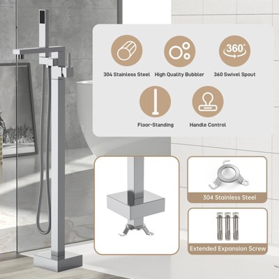 Chrome Freestanding Bathtub Faucet with Single Handle