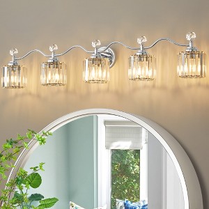 POWLIG 44.5-in 5-Light Chrome Dimmable Bathroom Transitional Vanity Light with Crystal Shade - 1 of 4