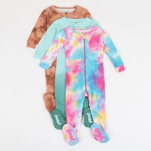 Leveret Girls Cotton Baby Footed Pajamas – 3 Pack – Tie Dye Rainbow Sleepers - 1 of 4