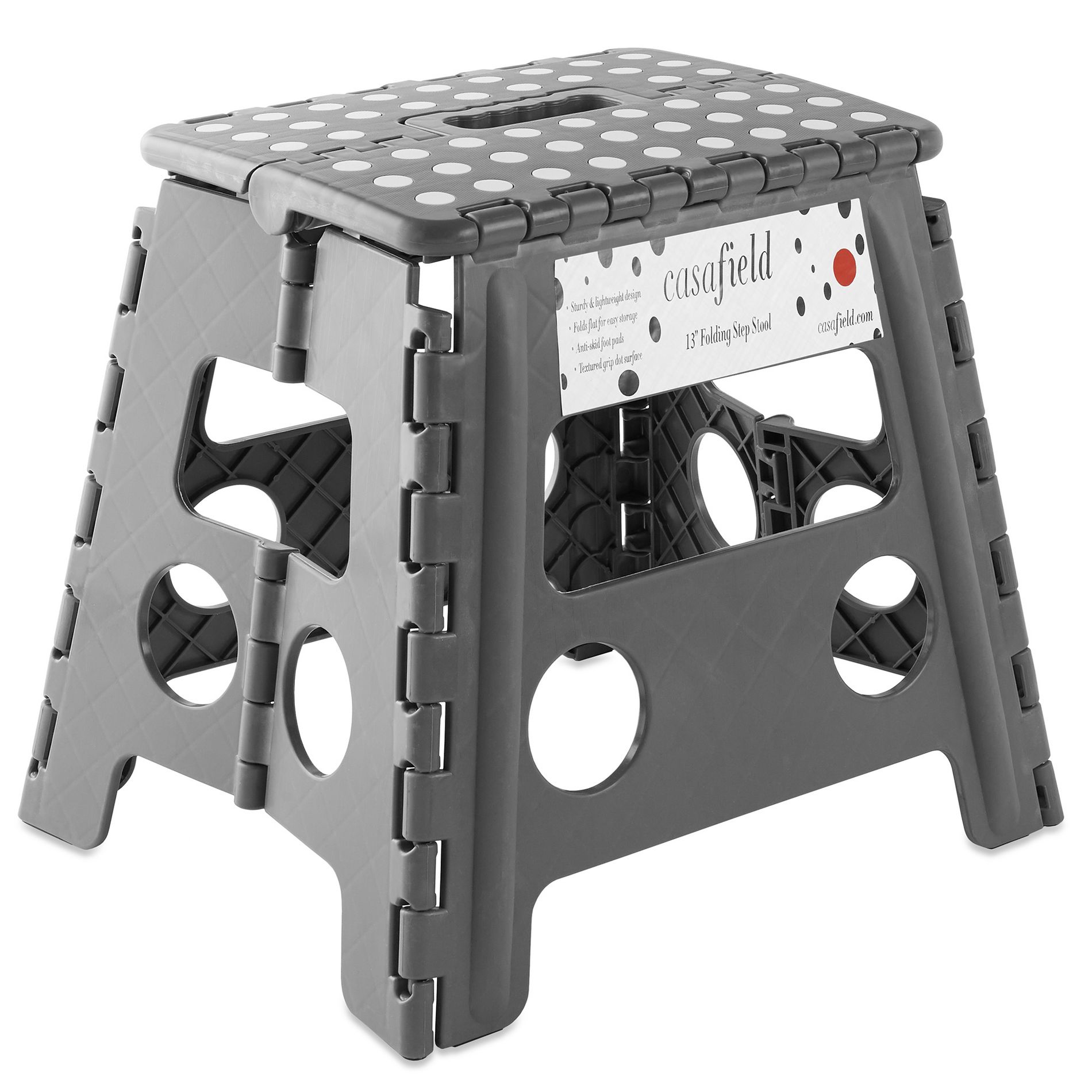 Casafield 13" Folding Step Stool with Handle - Gray, Collapsible Foot Stool for Adults, Use in Kitchen and Bathroom