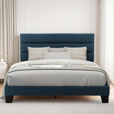 Allewie Platform Bed Frame with Fabric Upholstered Headboard and Wooden Slats Support, Fully Upholstered Mattress Foundation/No Box Spring Needed