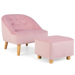 Infans Kids Sofa Chair w/ Ottoman Toddler Single Sofa Velvet Upholstered Couch Pink - 1 of 4