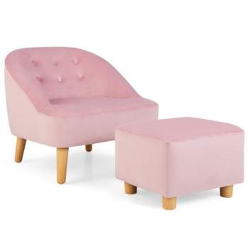 Infans Kids Sofa Chair w/ Ottoman Toddler Single Sofa Velvet Upholstered Couch Pink