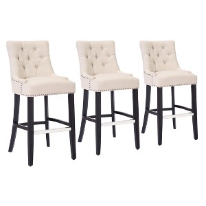 WestinTrends 29" Linen Tufted Buttons Upholstered Wingback Bar Stool (Set of 3) - 1 of 4