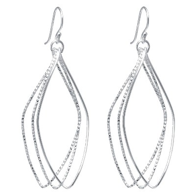 Silver Plated Brass Large Diamond Cut Marquise Shape Drop Earrings