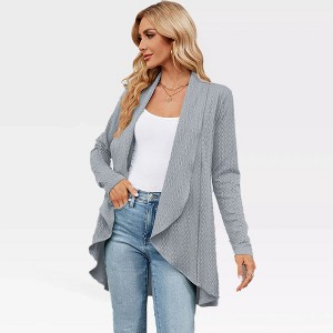 Women's Lightweight Knit Cardigan with Open Front Long Sleeve and Textured Flowy Design and Lapel Neckline - 1 of 4