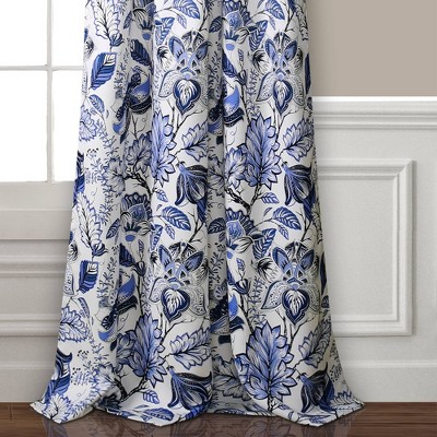 Cynthia Jacobean Blue Floral Room Darkening Curtain Set