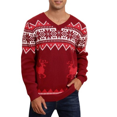 WhizMax Men's V-Neck Christmas Jacquard Pullover Sweater