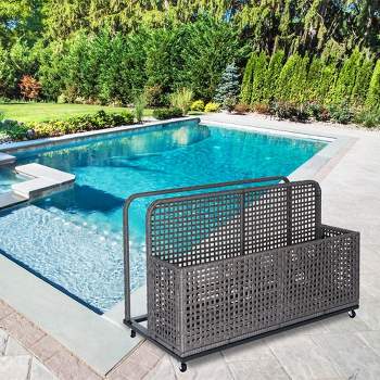Whizmax Poolside Float Storage, Patio Poolside Float Storage Basket, PE Rattan Outdoor Pool Caddy with Rolling Wheels for Floaties, Patio, Pool