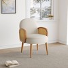 ORRD Mid-Century Velvet Accent Chair with Rattan Armrests & Wooden Legs for Living Room, Bedroom, Study - Ivory - 2 of 4