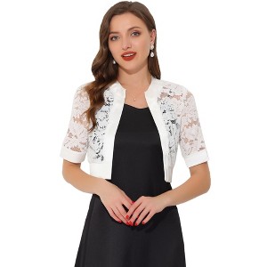 INSPIRE CHIC Women's Lace Round Neck Satin Panel Short Sleeve Bolero Shrugs - 1 of 4