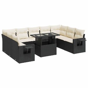 vidaXL Garden Sofa Set Black PE Rattan Standard Removable Covers - 1 of 4