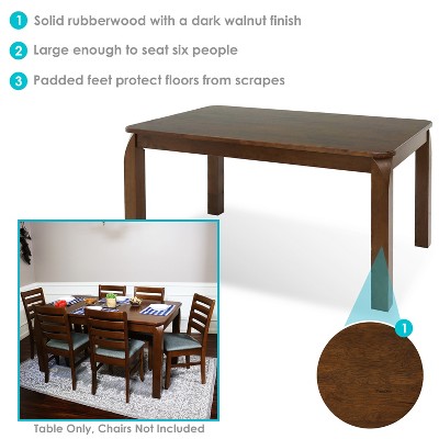 Dorian 62" Dark Walnut Solid Rubberwood Mid-Century Modern Dining Table