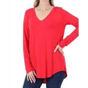 Women's V-Neck Dolphin Hem Top - ZENANA - 1 of 4