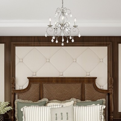 Mini Elegance 5-Light Brushed Nickel Chandelier with Clear Crystal Drops