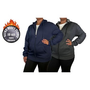 Blue Ice Women's Loose Fit Super Heavyweight Fleece Lined Full-Zip Hoodie-2 Pack - 1 of 3