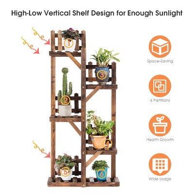 5-Tier Dark Brown Solid Fir Wood Plant Stand