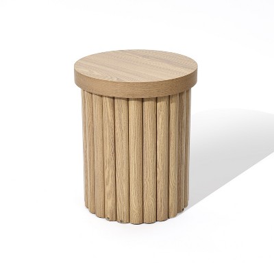 Luxenhome Brown Wood Fluted Round Side Table : Target