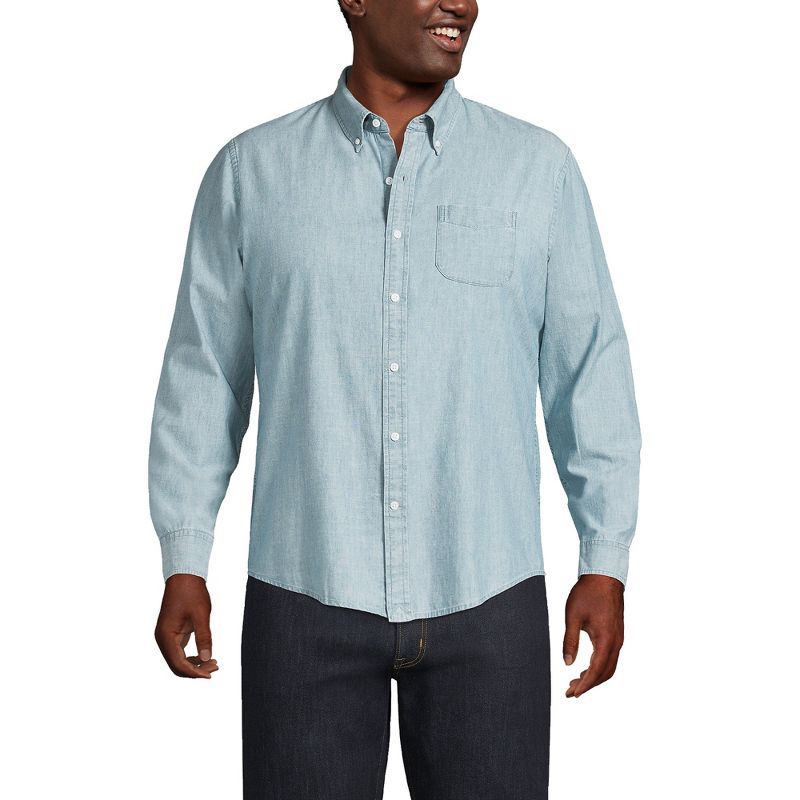 Lands' End Men's Long Sleeve Traditional Fit Chambray Shirt, 1 of 4