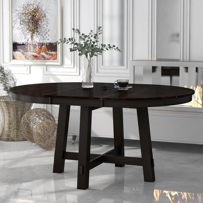 Farmhouse Round Extendable Dining Table for Dining Room