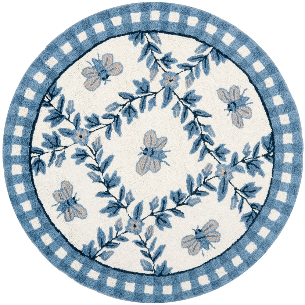 3' Round Bee Hooked Accent Rug Ivory/Blue - Safavieh