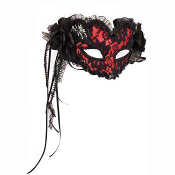 Red Lace Venetian Mardi Gras Half Mask Costume Adult