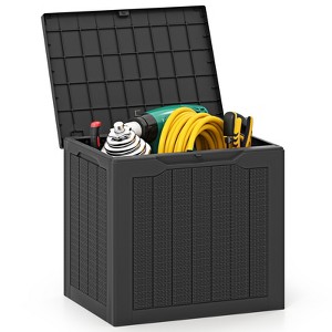 Costway Outdoor Storage Box w/Lockable Lid & Wicker-woven Texture