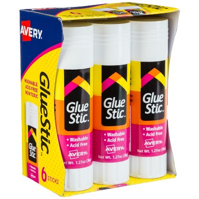 Avery Glue Stick White, Washable, 1.27 oz., 6 per Pack, 36 Permanent Glue Stic Total (6-Pack of 98073)