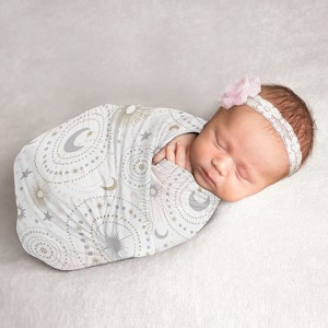 Sweet Jojo Designs Girl Swaddle Baby Blanket Celestial Pink Gold and Grey - 1 of 4