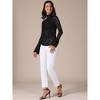 INSPIRE CHIC Women's Floral Lace Mesh Mock Neck Long Bell Sleeve Casual Dressy Blouse - 3 of 4