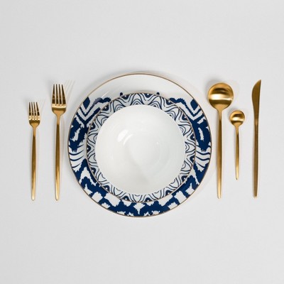 Ozarke Parker Blue Designed Plates Set - Dark Blue & White