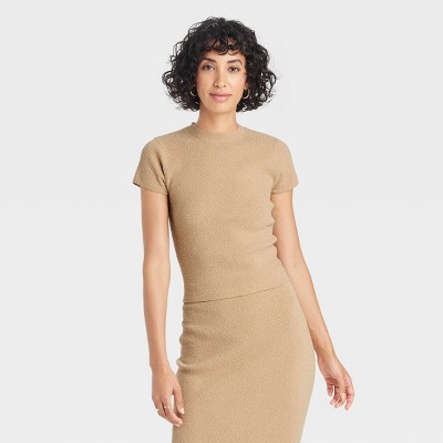 Women's Boucle Short Sleeve Crewneck Pullover Sweater - A New Day™