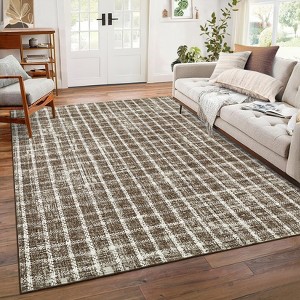 Washable Grid Bathroom Rug - Modern Low Pile Blue Runner, Soft Thin Entrance Mat for Home Decor - 1 of 4