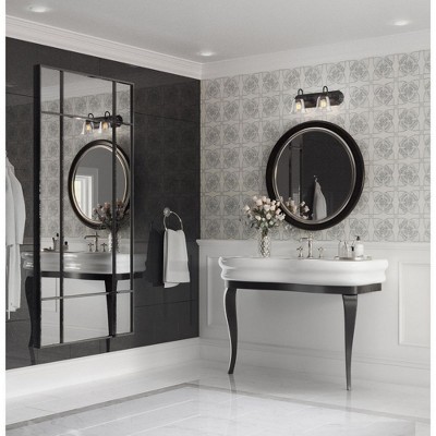 Matte Black 18" Dimmable 2-Light Vanity Light with Clear Glass Shades